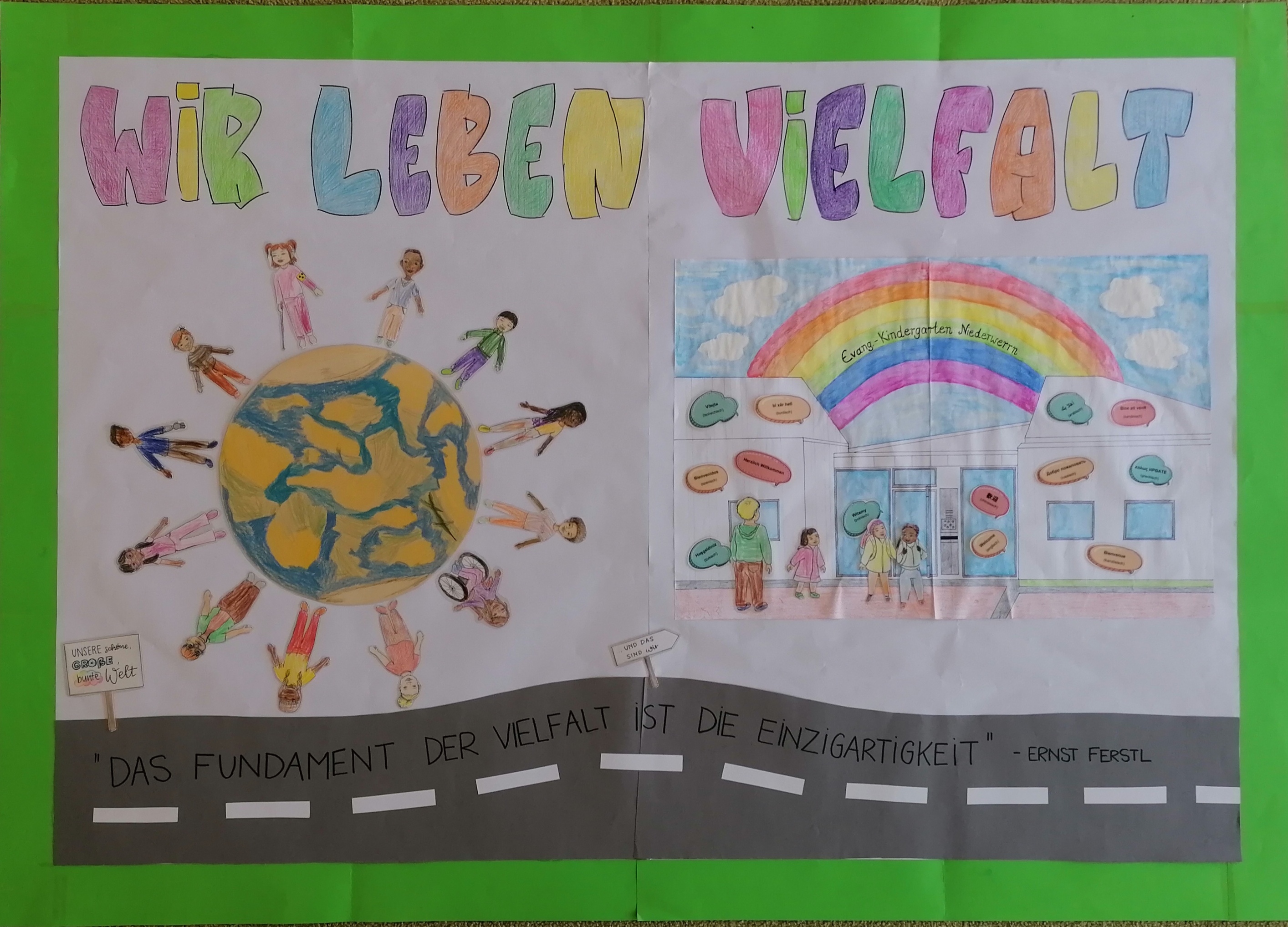 Gemaltes von Kinder der evang. Kita Niederwerrn. Bild der Malaktion "Vielfalt leben", evang. Kita Niederwerrn.